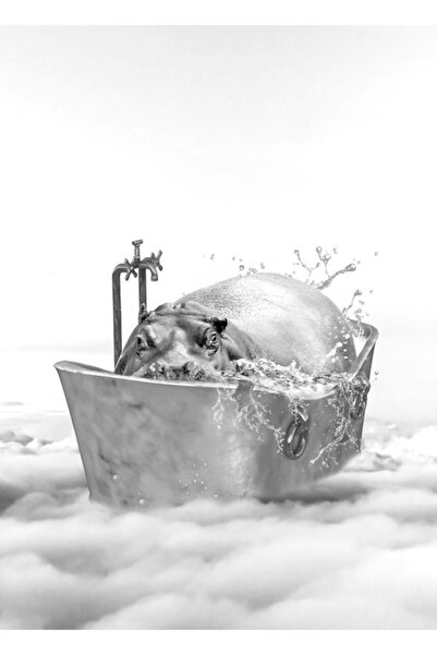 Universal Poster decorativ din lemn pentru baie cu hipopotami