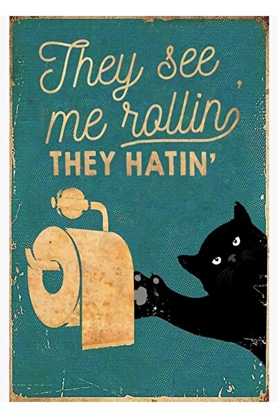 Universal Διακοσμητική ξύλινη αφίσα ζωγραφικής με μαύρο και γάτα σχέδιο