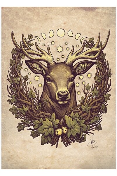 Universal Διακοσμητική Ξύλινη Αφίσα Ζωγραφικής με τον Κερνούννο και το Ελάφι