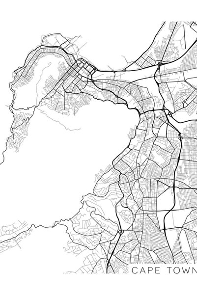 Universal Χάρτης της Κέιπ Τάουεν, Νότια Αφρική - Ασπρόμαυρη Ξύλινη Αφίσα Διακ...