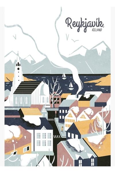 Universal Рейкявик, Исландия, Декоративен дървен плакат-картина за пътуване