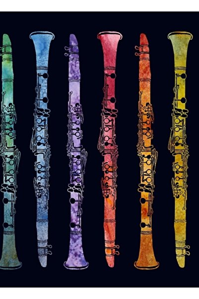 Universal Gökkuşağı Klarnet Tablo Ahşap Poster Dekoratif