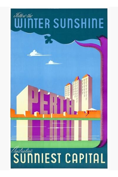 Universal Αυστραλία Περθ Αναπαλαιωμένη αφίσα ταξιδιού, ξύλινη διακοσμητική αφίσα