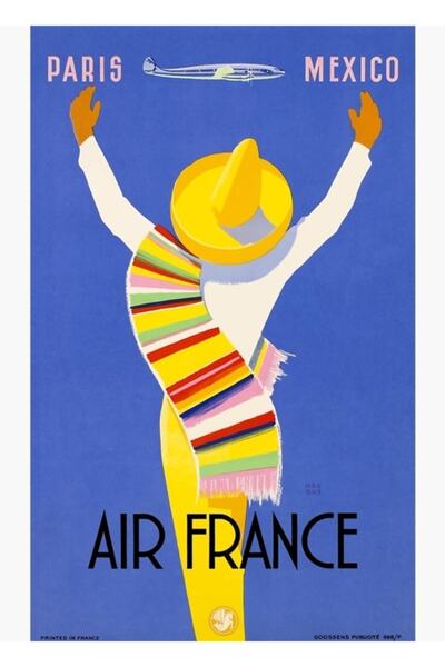Universal 1954 Air France Paris Călătorie la Mexic Poster pictat Poster din l...