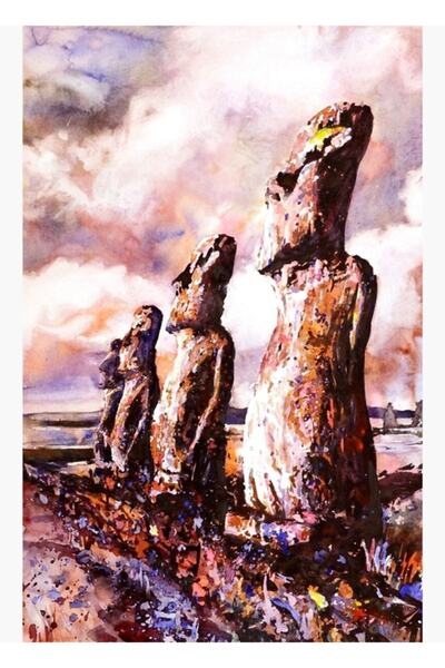 Universal Statui Moai - Tablou Insula Paștelui Poster decorativ din lemn