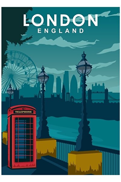 Universal Плакат за пътуване до Лондон, Дървен настолен плакат със силует и д...