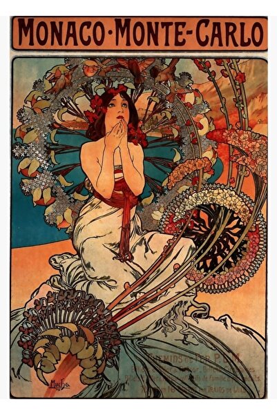 Universal «Monako» (αναπαραγωγή) από τον Alphonse Mucha, Ξύλινη διακοσμητική ...