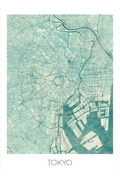 Universal Harta Tokyo Tablou albastru Poster decorativ din lemn