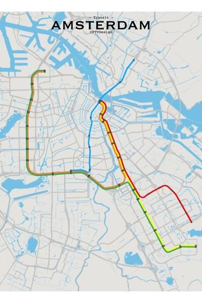 Universal Χάρτης διαδρομών του Άμστερνταμ, Ξύλινη διακοσμητική αφίσα
