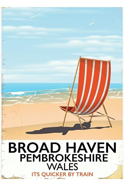 Universal Broad Haven, Pembrokeshire, tablou decorativ cu poster din lemn, cu...