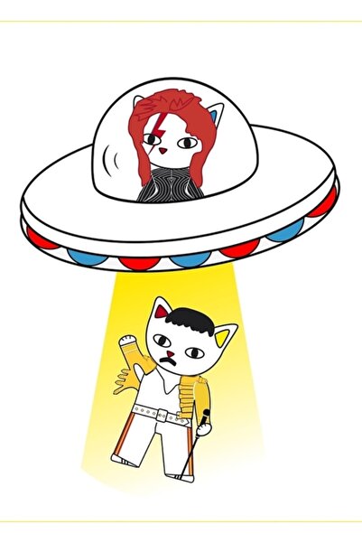 Universal Ufo 1 Meowie και Freddiemeow Ξύλινη Διακοσμητική Αφίσα Πίνακα