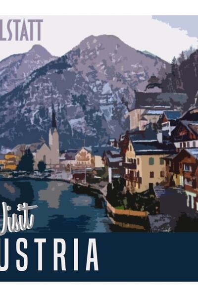 Universal Αφίσα ταξιδιού Hallstatt Αυστρία Ζωγραφική σε ξύλινη αφίσα Διακοσμη...