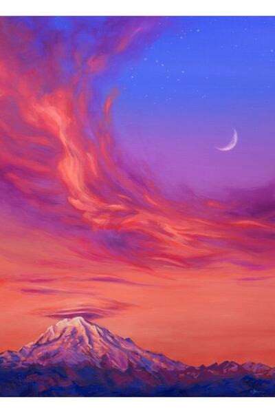 Universal Φακοειδή σύννεφα πάνω από το βουνό Ρέινιερ στο σούρουπο Ξύλινη διακ...