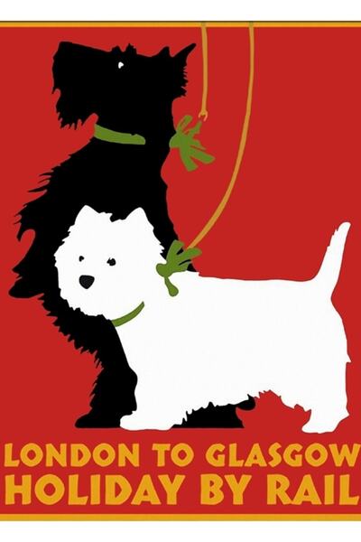 Universal Afiș de călătorie cu câini terrier de la Londra la Glasgow, tablou ...