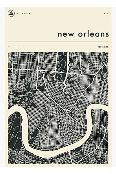 Universal Poster decorativ din lemn cu harta New Orleans