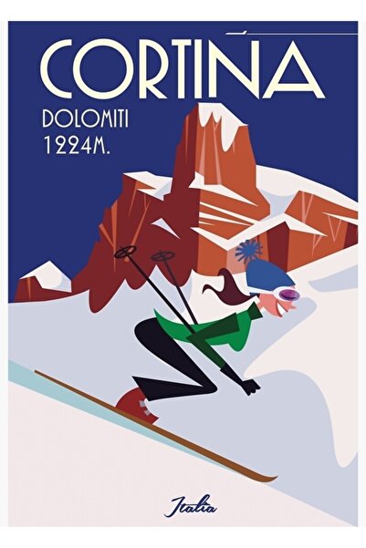 Universal Kajak poster Cortina D'ampezzo, drveni poster, dekorativni