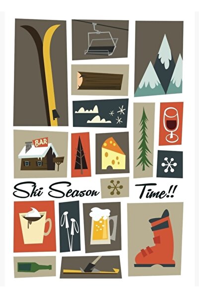 Universal Poster decorativ din lemn cu ilustrație a sezonului de schi, cu mes...