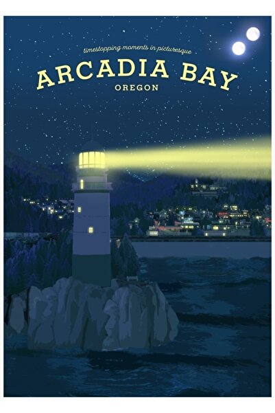 Universal Life Is Strange - Arcadia Bay Seyahat Posteri (gece) Tablo Ahşap Po...