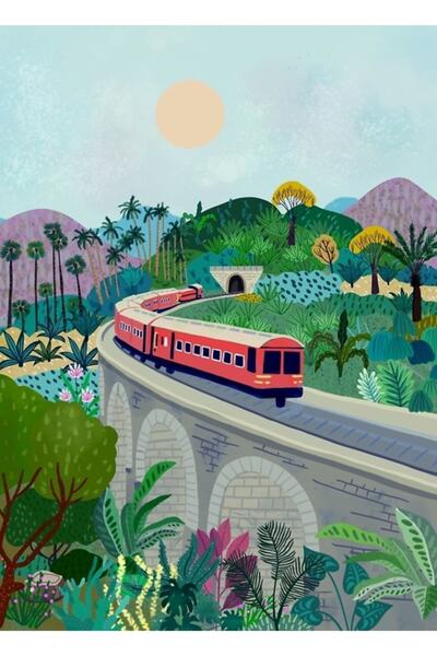 Universal Διακοσμητική ξύλινη αφίσα με σχέδιο της Σιδηροδρομικής Οδού της Σρι...