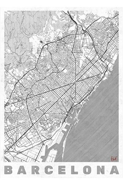 Universal Χάρτης της Βαρκελώνης σε στυλ γραμμών, Ξύλινη διακοσμητική αφίσα