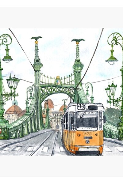 Universal Βουδαπέστη Ουγγαρία Γέφυρα της Ελευθερίας Ακουαρέλα Ζωγραφική Ξύλιν...