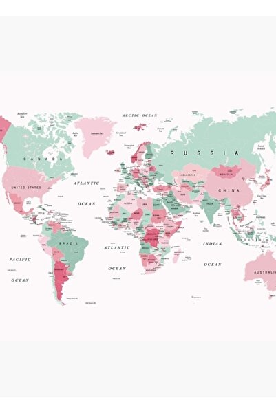 Universal Ροζ και πράσινο μέντας χάρτης του κόσμου, ξύλινη διακοσμητική αφίσα