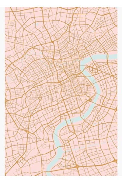 Universal Tablou cu hartă Shanghai roz și auriu, poster decorativ din lemn