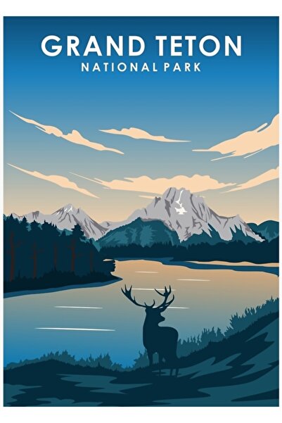 Universal Εθνικό Πάρκο Γκραντ Τέτον Ταξιδιωτική αφίσα ζωγραφικής με ξύλινη αφ...