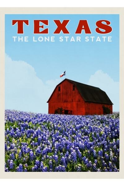 Universal Αφίσα ταξιδιού Τέξας Bluebonnets Lone Star State Αφίσα αγροκτήματος...