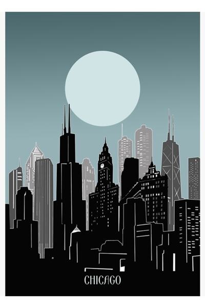 Universal Tablou peisaj Chicago Poster decorativ din lemn