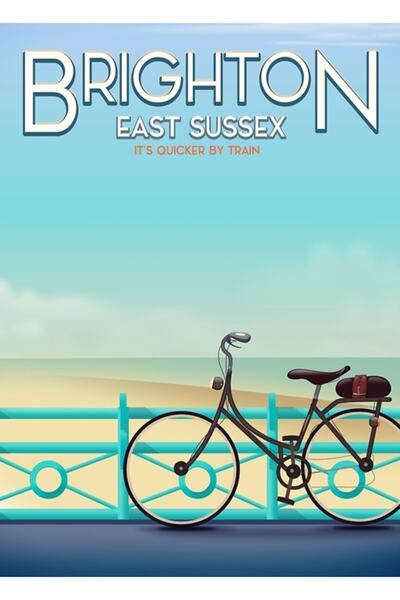 Universal Poster de călătorie în stilul bicicletei din Brighton. Tablou decor...