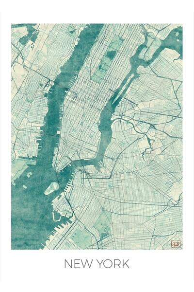 Universal Harta New York, pictură albastră, poster decorativ din lemn