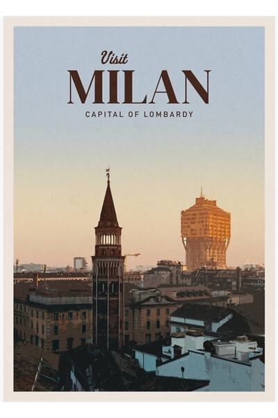 Universal Vizitați Milano Tablou Poster din lemn decorativ