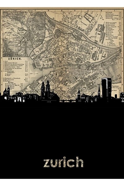 Universal Ζυρούχα ζωγραφική με τοπίο της Ζυρίχης, Ξύλινη διακοσμητική αφίσα