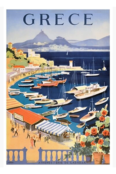 Universal 1955 Ελλάδα Αθήνα Κατσέλα Κόλπος Ταξιδιωτική αφίσα ζωγραφικής Ξύλιν...