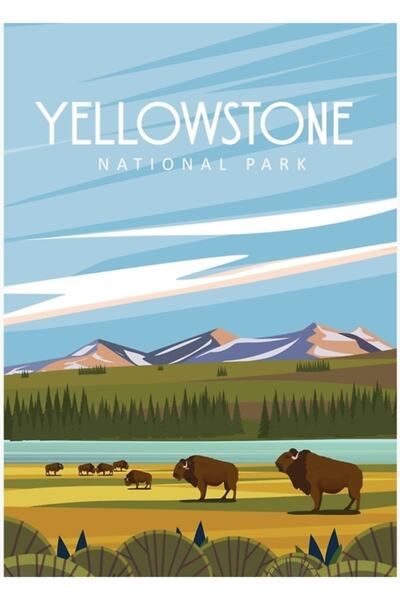 Universal Διακοσμητική ξύλινη αφίσα ταξιδιωτικών αφισών Yellowstone Modern Tr...