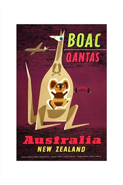 Universal 1960 Αυστραλία Νέα Ζηλανδία Boac Qantas Διαφημιστική αφίσα Ζωγραφικ...