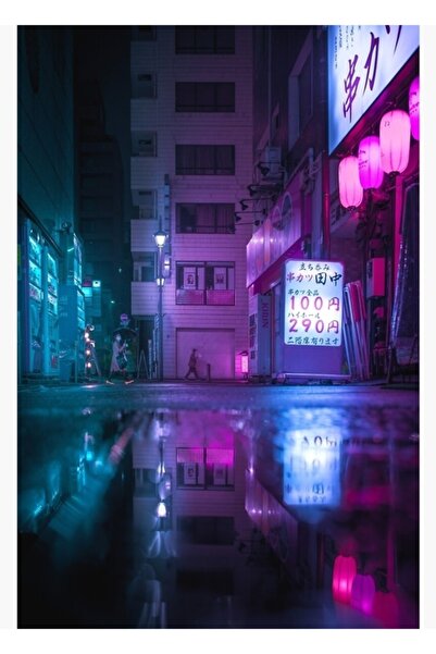 Universal Reflecția în apă în Japonia Estetica Cyberpunk Retrowave Pictură Po...