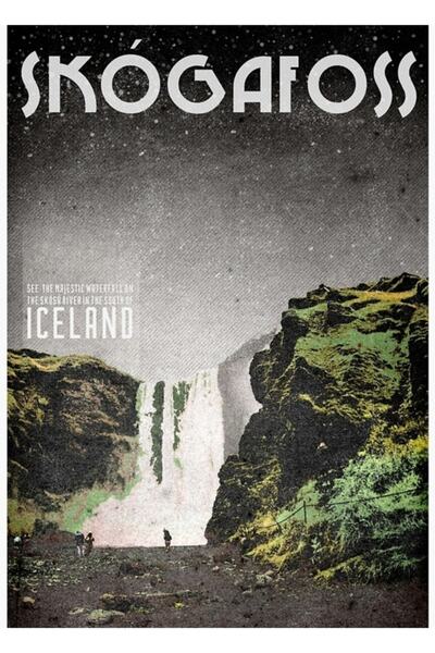 Universal Tablou cu Cascada Skogafoss din Islanda, Poster decorativ din lemn