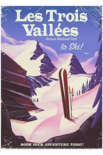 Universal Αφίσα Ταξιδιωτικών Πτυχώσεων Καγιάκ Les Trois Vallées, Ξύλινη Διακο...