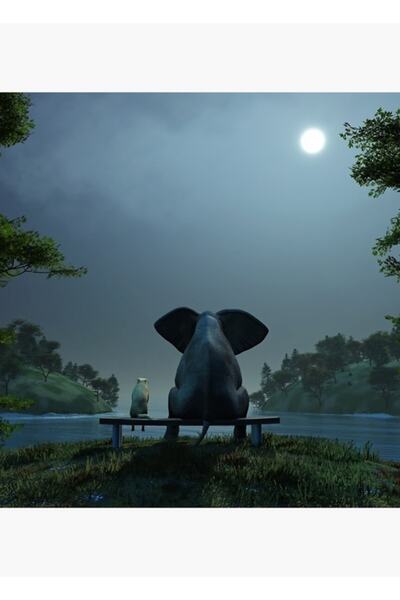 Universal Επιτραπέζια ξύλινη αφίσα με διακοσμητικό σχέδιο ελέφαντα και σκύλου...