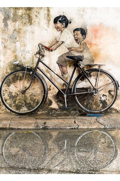 Universal Reflecții din Penang - Copii pe bicicletă Tablou Poster decorativ d...