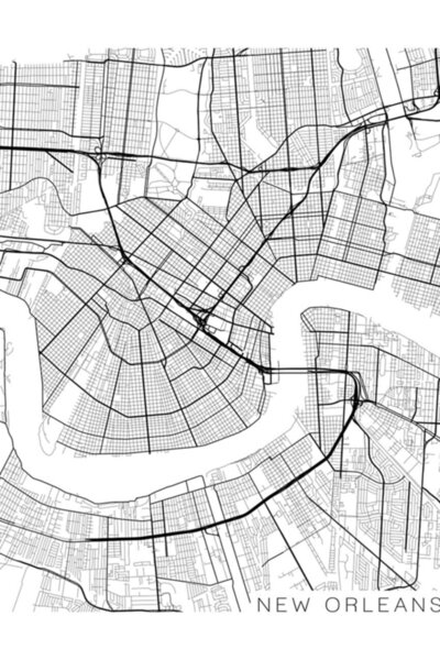 Universal Χάρτης της Νέας Ορλεάνης, ΗΠΑ - Ασπρόμαυρη ξύλινη αφίσα διακοσμητική