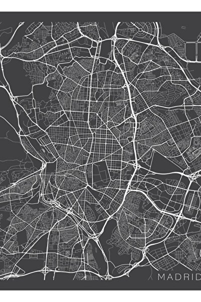 Universal Harta Madridului, Spania - Poster decorativ din lemn, gri, pictat