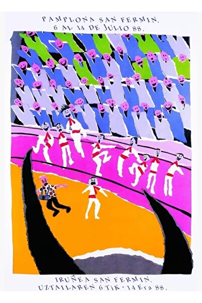 Universal 1988 Pamplona Spania Afiș cu tauri în alergare Tablou Afiș din lemn...