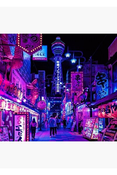 Universal Tablou cu scene anime din orașul Osaka, poster decorativ din lemn