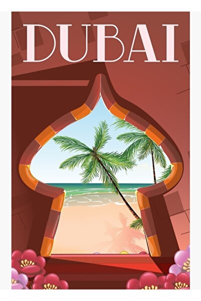 Universal Tablou decorativ cu afiș de călătorie Dubai Palace, poster din lemn