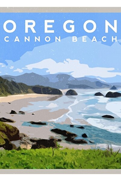 Universal Cannon Beach, Oregon Ilustrație de călătorie, Poster decorativ din ...