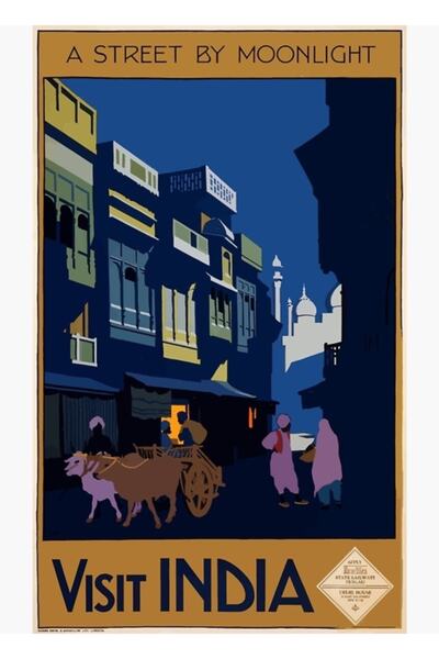 Universal Αφίσα ταξιδιού Ινδία Μια οδός από το φως του φεγγαριού Ξύλινη διακο...