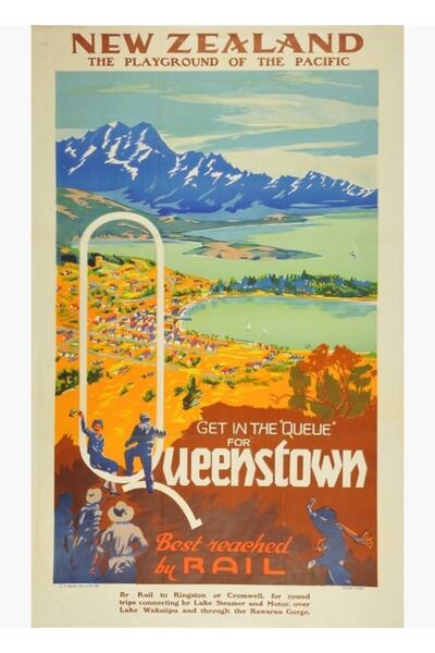 Universal Κουίνσταουν Νέα Ζηλανδία Ξύλινη διακοσμητική αφίσα ταξιδιωτικού τρα...